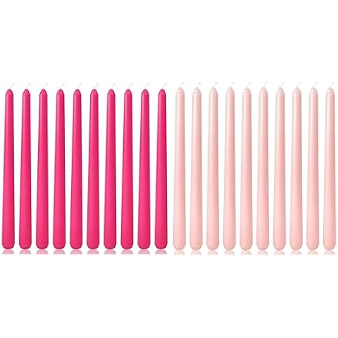 10 Inch Baby-Pink and Hot-Pink Taper Candles for Home Decoration, 20 Pack Unscented Candlesticks for Dinner Wedding Party, Smokeless and Dripless Candle Sticks Cover