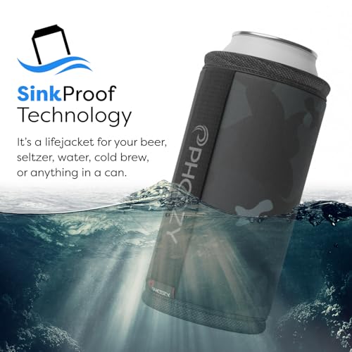 PHOOZY Insulated Can Cooler for Tall 16oz Cans with NASA-Inspired Technology - Patented Koozie That Keeps Drinks Cold 10x Longer - Lightweight Beer Koozie for Outdoor Adventures - Black Camo