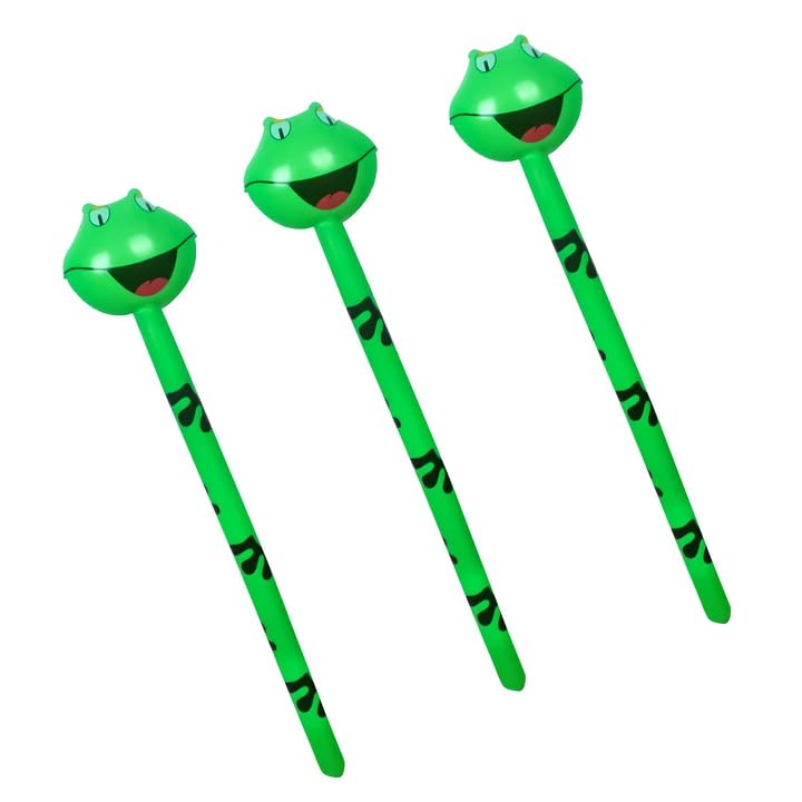 MEISH 3 Pcs Inflatable Frog Stick Jungle Animal Safe Sticks Lightweight Portable Hammer with Sound Blow Up Stocking Filler Pvc Balloon Swimming Toys for Party Play Enhances Hand Eye Coordination,107cm