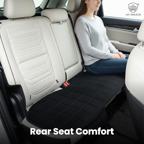 Image of MYARMOR Car Seat Cover Set | Ultra-Soft HR Quilted Cushion | Non-Slip Grip | Storage Pouch | Universal Fit Seat Protector | Front & Rear Seats | 50x20 & 20x20 Inches | Black Velvet