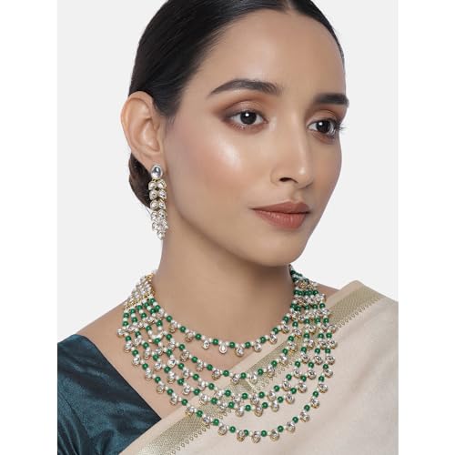 Image of Peora Faux Pearl Kundan Layered Necklace & Jewellery Set Gift for Women