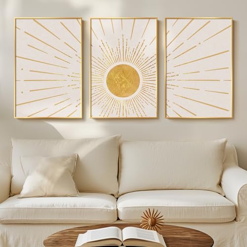 Framed Gold Sun Boho Wall Art, Set of 3 Piece ...