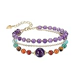 CrystalTears Chakra Armband 14K Gold plated Chakra Steine Geschichtet Armreif einstellbar Amethyst Heilenstein Perlenarmband für Männer Frauen
