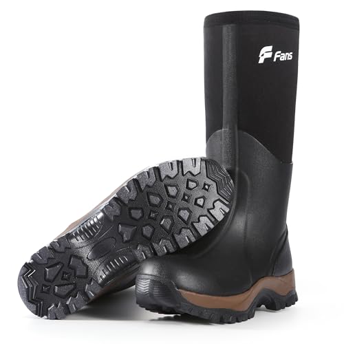 Image of 8 Fans Waterproof Rubber Boots for Men & Women, 6mm Neoprene Rain Boots with Adjustable Calf Gusset, Anti-Slip Outdoor Work Boots for Fishing, Gardening,Hunting& Farming