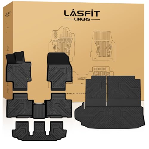 LASFIT Floor Mats & Cargo Mat for Toyota Highlander 2020-2026 (Fit Hybrid 7&8Seats) All Weather Fit TPE Floor Liners 3 Rows & Cargo Liner Back Seat Cover for Highlander car mats(Not Subwoofer)