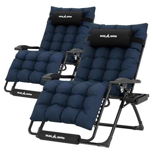 Image of UDPATIO Oversized Zero Gravity Chair Patio Reclining Chairs with Cushion | 29In Set of 2 Outdoor Folding Recliner with Pillows,Cup Holder, Foot Rest, Detachable Pad, Locking Navy-xl