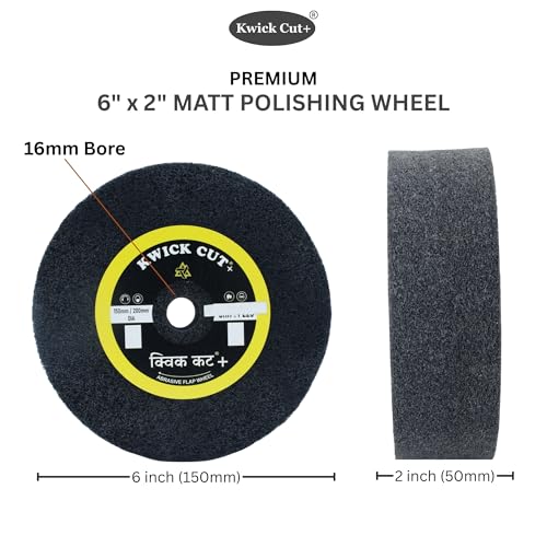 Image of Kwick Cut+ 6 inch x 2 inch (150mmX50mm) U5 Premium Unitised Non-Woven Matt Polishing Wheel - 16 mm Bore, Heavy-Duty Deburring & Rust Removal, Satin & Matte Finish for Metal & Stainless Steel