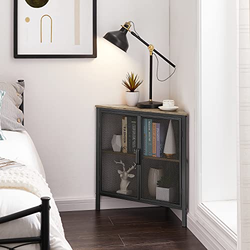 Vecelo Corner Cabinet/Table, 3-Tier Shelves With Protection Door, Metal Frame Storage Shelf Organizer For Small Space, Living Room, Kitchen, Bathroom, Set Of 1, Grey #TOP5