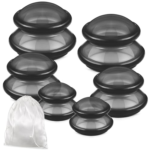 Image of TrelaCo 6 Pcs Silicone Cupping Kit for Massage Therapy,Clear Black | Cupping Cups 3 Sizes, Suction Therapy for Body Massage Myofascial, Relieves Cellulite Muscle Pain Tension, Studio Household