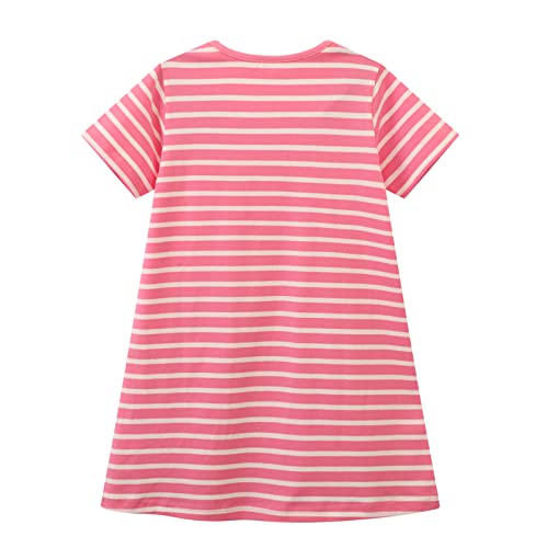 Image of HILEELANG Toddler Girls Short Sleeve Dress Easter Cotton Casual Summer Appliques Shirt Jersey Dresses