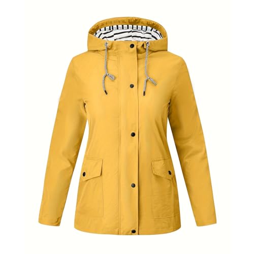 Gabardina Mujer Softshell Amarillo Invierno Chaqueta Mujer Montaña Colores Sólidos Deporte Ropa De Agua con Capucha Patchwork Poncho Lluvia Senderismo Sencillo Navidad 2#Amarillo S