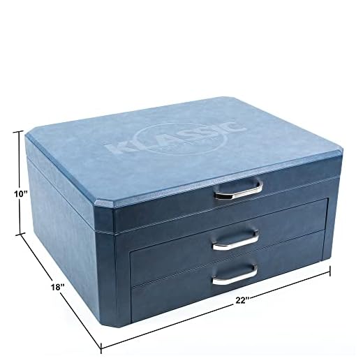Klassic Organizer Luxury Unisex Jewelry Box | Sleek Organizer for Sunglasses | Watches, Rings | 6 Belts | Phone Charging and more | Wood Framed Wrapped in Vegan Leather