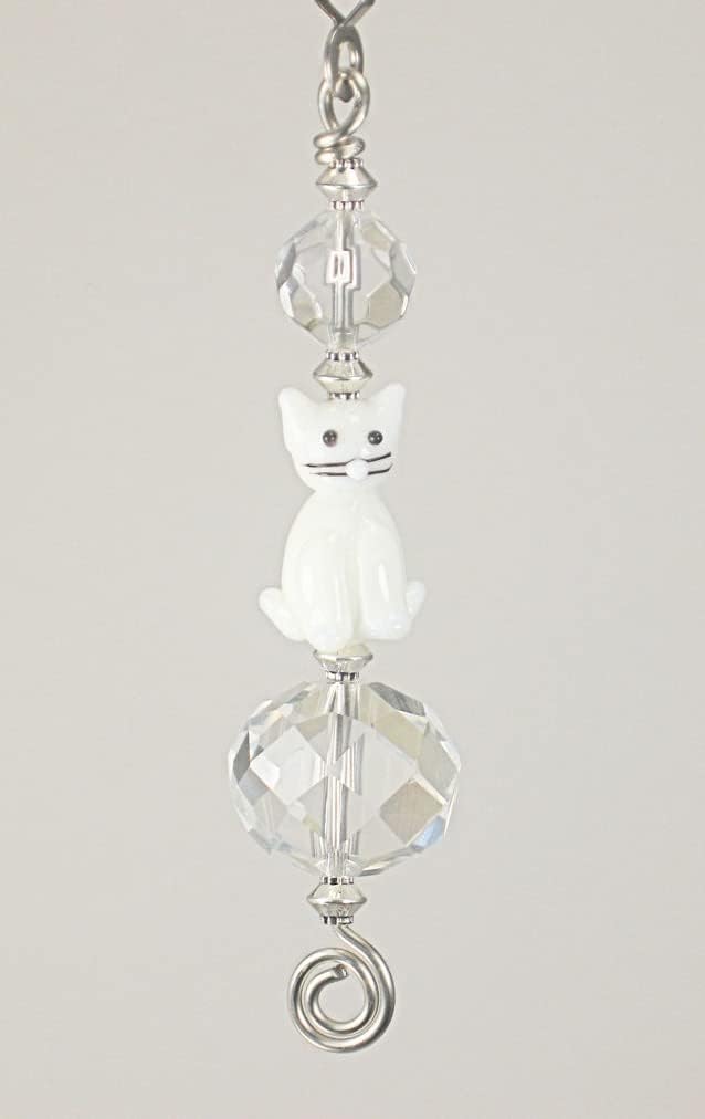 Clear and White Glass Cat Face Ceiling Fan Pull Chain Ornament