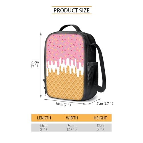 Ice Cream Printed 4 Pcs School Backpack for Kids Girls, Portable School Bag Large Capacity Students Knapsack with Lunch Box Water Bottle Holder4