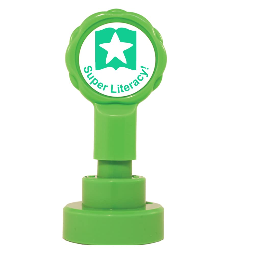 School Stamps Green Super Literacy! Teacher Stamp. Self-Inking, 22Mm, Reinkable, Quality Stamper For Marking And Praise. Ink