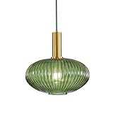 Luminaire suspendu contemporain : Doté d'un abat-jour en verre strié soigneusement travaillé avec des accents métalliques en or élégants, cette lampe suspendue apporte une touche d'élégance moderne à tout espace.