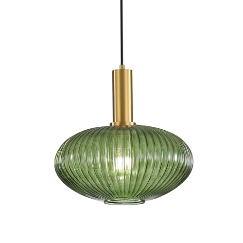 HJXDtech Moderne Vintage Glas Lampenschirm Hängeleuchten & Pendelleuchten, E27 Gold Lampenfassung, Hängelampe einflammig für Küche, Esstisch, Schlafzimmer und Wohnzimmer (Grünes, 30cm)