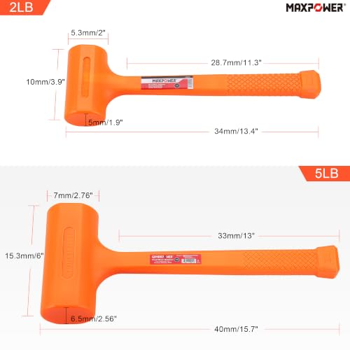Image of MAXPOWER 5 LB & 2 LB Dead Blow Hammer Set, Spark and Rebound Resistant