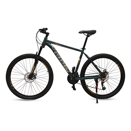 Image of Cosmic Bicycle 29 3000 AL 27SPD FSLO Alloy Bicycle with Front Suspension Lock Out and Dual disc Brakes - Dark Green /Yellow