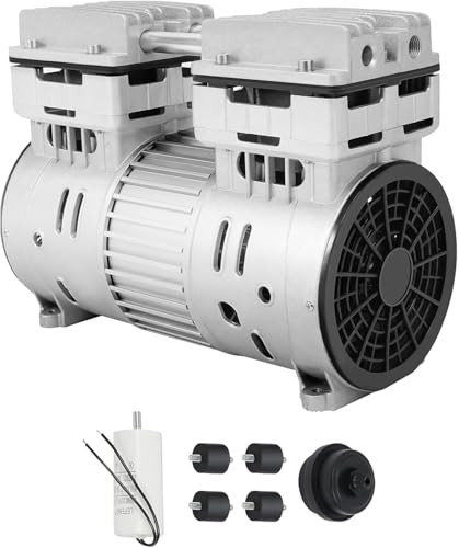 Cabezal de compresor de aire 750 W, 145 l/min, 1 CV, motor silencioso, 8 bar, motor sin aceite, con 2 silenciadores, motor de cobre de 1400 rpm, cabezal de bomba silencioso, bajo ruido para taller