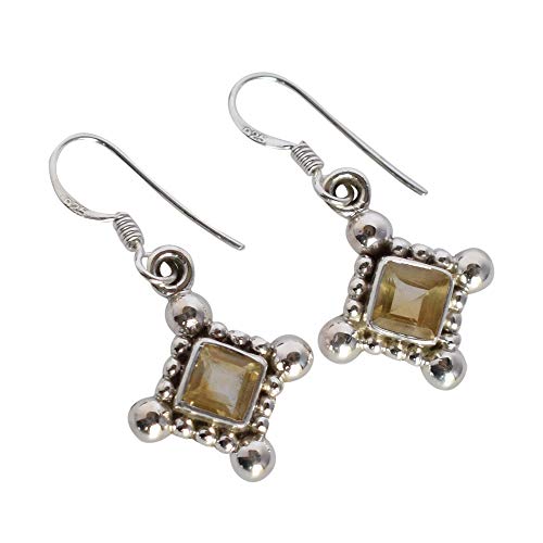 Boucles d'oreilles citrine argent 925 suspendues avec gemme jaune 5mm