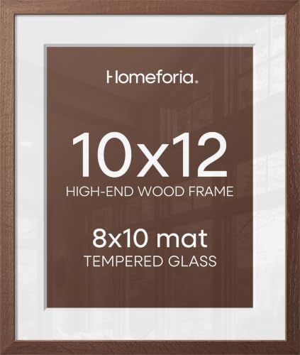 Image of Homeforia 10x12 Brown Picture Frame, High End Dark Oak 10x12 Walnut Poster Frame with Mat 8x10, 10 x 12 Wooden Frame Matted to 8 by 10 inch Photo, 12x10 Thin Frames, Tempered Glass, Wall Kit, Set of 2