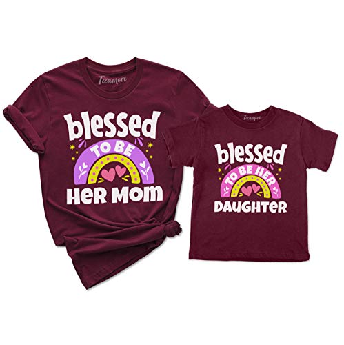 TEEAMORE Blessed to be Her Mom Blessed to be Her Daughter Mommy Matching Shirt Mom Kids T-Shirt Gift