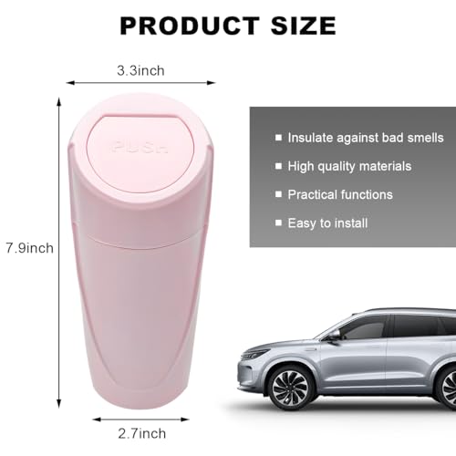 Image of Car Trash Can with Lid, Mini Car Garbage Bin Leakproof Cup Holder Trash Can, Multipurpose Organizer Door Pocket Trash Cup Fits Auto Home Office, Universal Garbage Can (Pink)