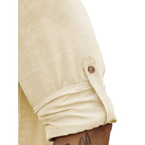 Image of Men's Slim Fit Full Sleeve Cotton Beige Color Short Kurta (IN01)