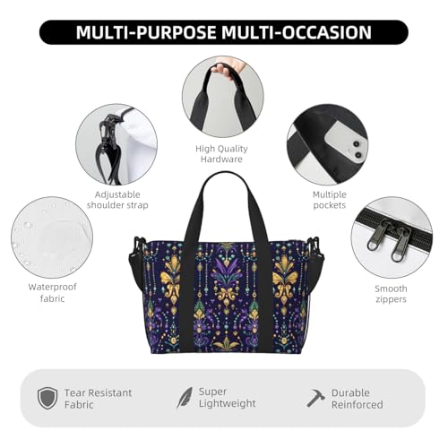 Laptop Tote Bag for Women Work - Mardi Gras Pattern Print Weekender Overnight Bags for Women Travel, Gym Duffle Bag for Men, Personal Item Crossbody Travel Bags for Men Carry On3