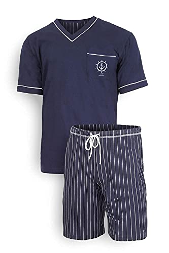e.VIP® Herren Schlafanzug Jim S 675 aus 100% Baumwolle in Farbe Marine in Größe XL