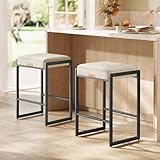 VASAGLE EKHO Collection - Bar Stools Set of 2, Counter Height Bar Stools, Synthetic Leather with Stitching, Mid-Century Modern Counter Stools, 26-Inch Tall, Kichen Home Bar Dining Room, Cream White