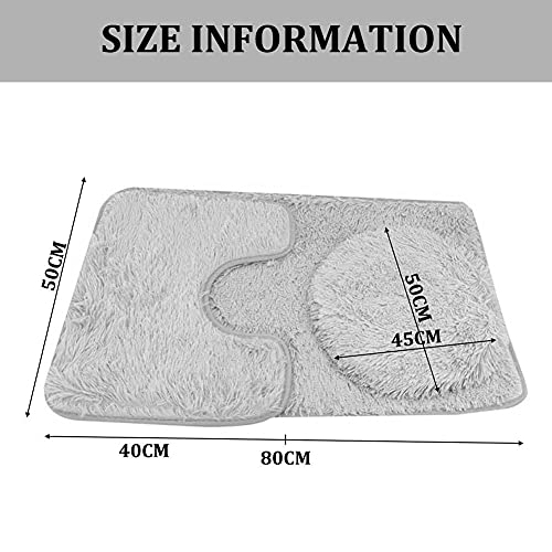 ERNZI Einfarbiges Badezimmerteppich-Set,3-teilig,weich,saugfähig,rutschfest,Badematte,Teppiche und Toilettendeckelbezug,waschbar,hellgrau – Bild 7