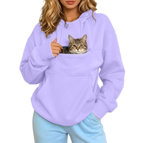 Sweatshirt pour femme avec grande poche de portage pour calmer les chats et chiens anxieux