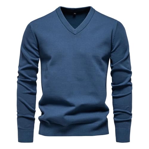 2024 Men's Classic Solid Color Warm Sweater Autumn V-Neck Fashion Pullover Sweater2