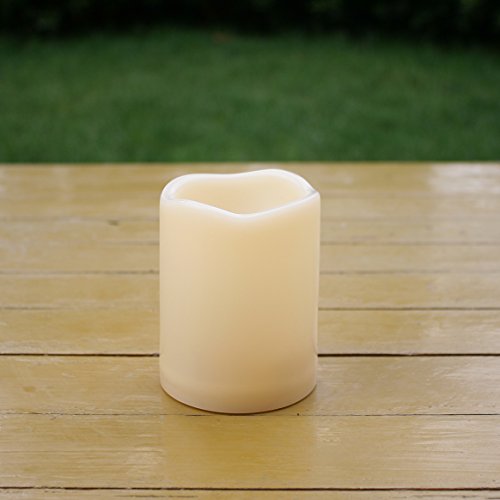 Outdoor Flameless Led Candles With Timer - Waterproof Plastic Resin Realistic Flickering Battery Operated Led Pillar Candles Wedding Party Garden Decoration Long Lasting 1500H Battery Life 3X4 Inch #TOP1