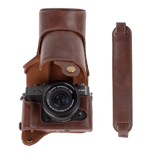 kinokoo Funda para Fujifilm XT10 T20 XT30 XT30 II XT30 III, funda protectora de cuero PU Fuji X T30 III X T30 II X T30 X T20 X T10 con objetivos de 16 50 mm y 18 55 mm, con correa para el hombro  Café