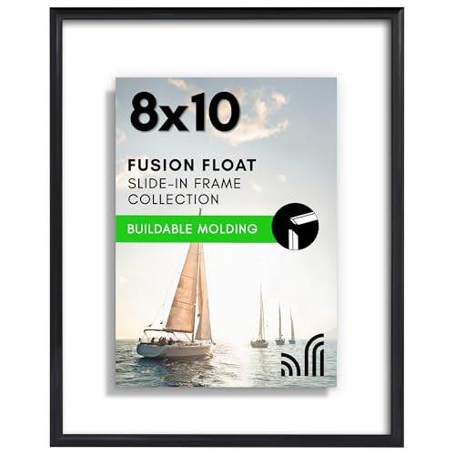 Americanflat 8x10 Floating Picture Frame with Shatter-Resistant Glass - Fits 6x8 Photos or Smaller - Slide-In Photo Frame - Fusion Float Collection - Floating Frames for Tabletop or Wall - Black