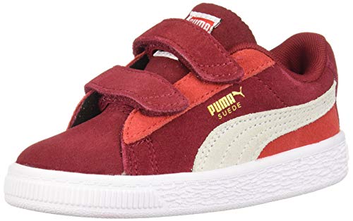 PUMA Unisex-Child Suede Classic Hook and Loop Sneaker, Rhubarb White-High Risk Red, 3.5 M US Big Kid
