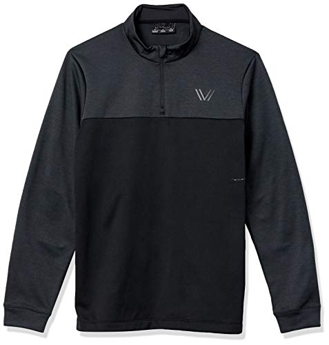 Amazon Brand - Peak Velocity Men's Quantum Fleece 1/4 Zip Athletic-Fit Top, dark grey heather/black, XX-Large