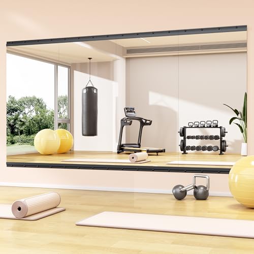 Hasipu 4 Pcs 48''x24'' Home Gym Mirror Large Full Length Wall Mounted Full Body Mirror for Yoga Dance Fitness Exercise Studio Bedroom Garage, Frameless Tempered Glass Workout Mirrors Black Rectangular