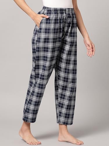 Image of KRYPTIC Women's 100% Pure Cotton Woven Pyjama | Mid Rise Relaxed Fit Full Length Nightwear Pant with Elasticated Drawstring Waistband & Side Pocket | Comfortable Lounge, Sleepwear & Casual Bottom Wear