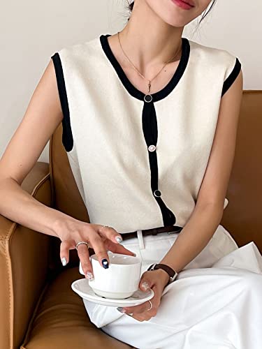 Verdusa Women's Sweater Vest Old Money Clothes Button Up Sleeveless Knit Trendy Tops4
