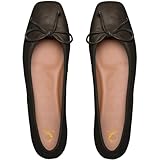 SHODENSE Women Brown Flats Shoes Bow Square Closed Toe Ballet Flats Low Hidden Wedge Heel Slip On Dress Flats Brown Office Work Shoes Girls Driving Flats Club Church Spring Comfort Matte Brown 8