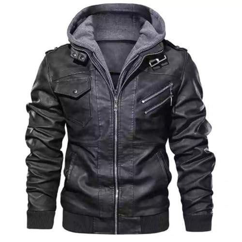 Veste en cuir pour homme grise avec capuche veste coupe-vent taille 3XL