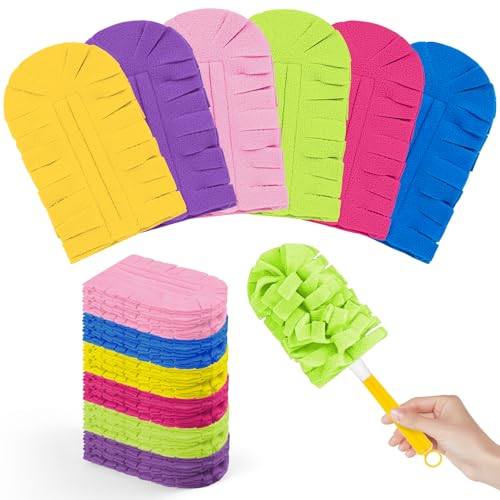 Image of 18 PCS Fleece Reusable Duster Refills for Swiffer, Washable Heavy Duty Duster Pads, 360 Cleaning Pads for Fan, Window, Furniture, Floor(Include 1 Handle)