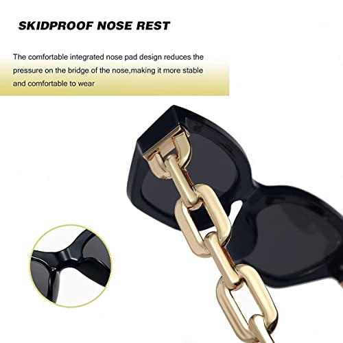 Dollger Retro Cat Eye Sunglasses for Women Hexagon Narrow Rectangle Frame Metal Chain Arm Luxury Sunglasses4