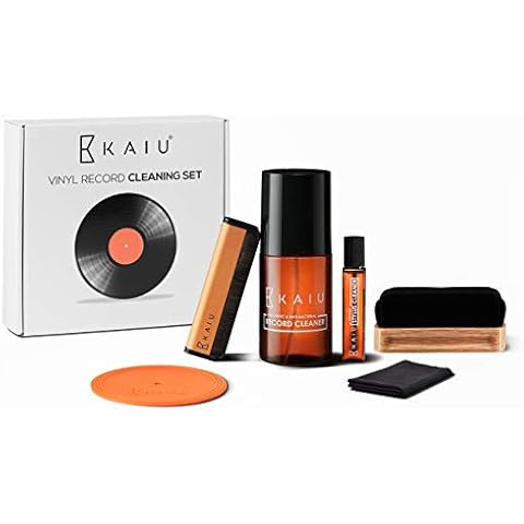 KAIU Vinyl Record Cleaner - LP Discwasher Kit w/Solution, Anti-Static Carbon & Velvet Brush, Protector, Microfiber Cloth - Turntable Stylus Cleaning Cover