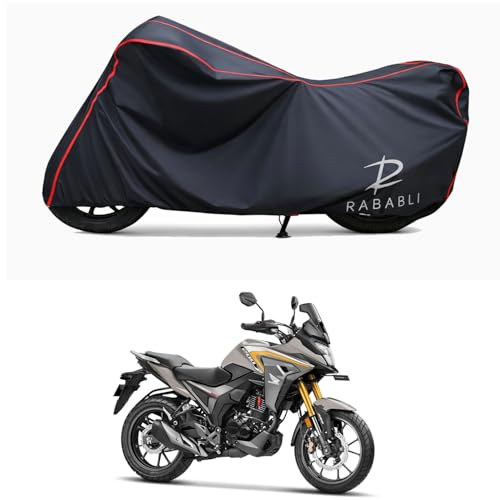 Image of Waterproof Bike Body Cover Compatible for | Honda CB200X | Taffeta Fabric, Red Piping Design, Bottom Elastic Fit | Dustproof, Sun UV & Rain Protection for All Bikes