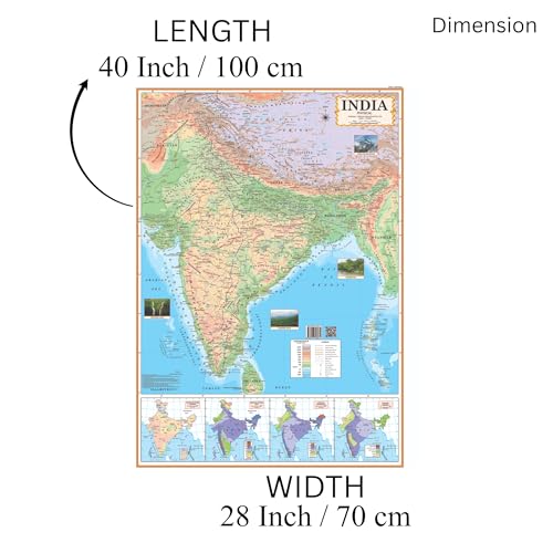 Image of Editone International India Physical Map for Wall with QR Code | Competitive Exam Prepration for UPSC, IAS, IPS, with Non-Laminated Paper Print (India Physical (English)